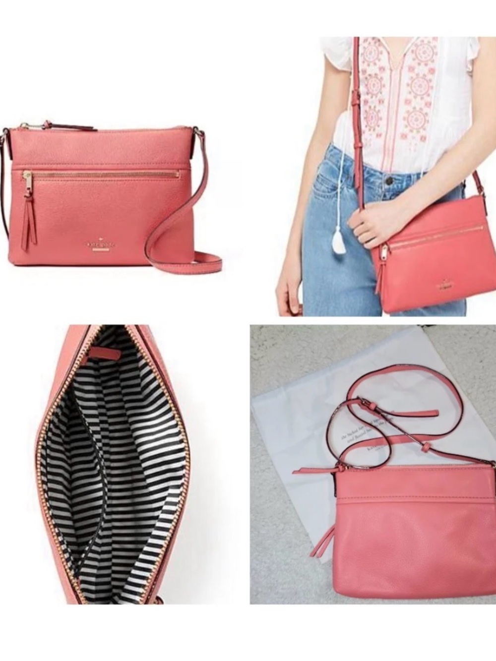 Kate Spade New York Coral Pink Pebbled Leather Crossbody Bag Adjustable Strap - Picture 2 of 11